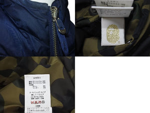 A BATHING APE アベイシングエイプ リバーシブルダウンジャケット サイズL キルティング カモフラ柄 カーキ ネイビー 良品 中古 4c074140 