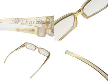 Load image into Gallery viewer, Christian Dior クリスチャンディオール クリア ロゴ ラインストーン サングラス イエロー プラスチック 52☐15 T63NM 美品 中古 4c074142