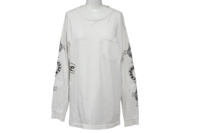 CHROME HEARTS クロムハーツ フロントポケット プリント ロンT 長袖 コットン ホワイト サイズM 美品 中古 4c074145