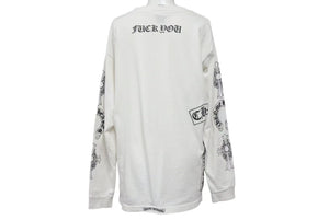 CHROME HEARTS クロムハーツ フロントポケット プリント ロンT 長袖 コットン ホワイト サイズM 美品 中古 4c074145