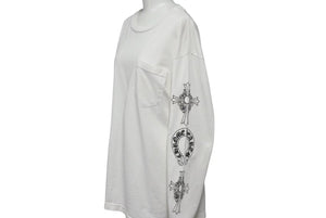 CHROME HEARTS クロムハーツ フロントポケット プリント ロンT 長袖 コットン ホワイト サイズM 美品 中古 4c074145
