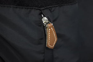HERMES エルメス ニット パーカー ジップアップ ナイロン切替 ウール ナイロン レザー ブラック ブラウン サイズS 美品 中古 4c074146