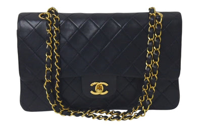 CHANEL シャネル マトラッセ25 Wフラップ Wチェーンショルダーバッグ 2番台 ラムスキン ココマーク ブラック ゴールド金具 美品 中古 4c074152