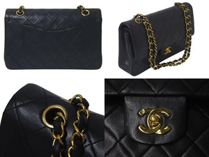 CHANEL シャネル マトラッセ25 Wフラップ Wチェーンショルダーバッグ 2番台 ラムスキン ココマーク ブラック ゴールド金具 美品 中古 4c074152