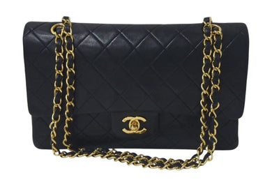 CHANEL シャネル マトラッセ25 Wフラップ Wチェーンショルダーバッグ 1番台 ラムスキン ココマーク ブラック ゴールド金具 美品 中古 4c074153