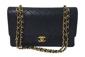 CHANEL シャネル マトラッセ25 Wフラップ Wチェーンショルダーバッグ 1番台 ラムスキン ココマーク ブラック ゴールド金具 美品 中古 4c074153