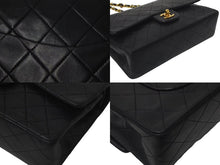 Load image into Gallery viewer, CHANEL シャネル マトラッセ25 Wフラップ Wチェーンショルダーバッグ 1番台 ラムスキン ココマーク ブラック ゴールド金具 美品 中古 4c074153