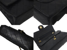 Load image into Gallery viewer, CHANEL シャネル マトラッセ25 Wフラップ Wチェーンショルダーバッグ 1番台 ラムスキン ココマーク ブラック ゴールド金具 美品 中古 4c074153