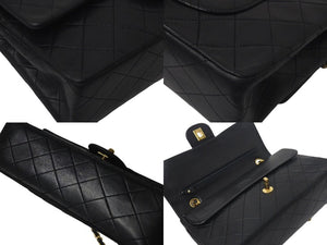 CHANEL シャネル マトラッセ25 Wフラップ Wチェーンショルダーバッグ 1番台 ラムスキン ココマーク ブラック ゴールド金具 美品 中古 4c074153