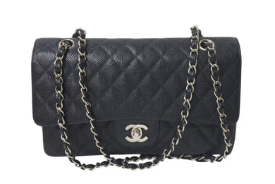 極美品 CHANEL シャネル マトラッセ25 チェーンショルダーバッグ ココマーク 5番台 キャビアスキン ブラック シルバー金具 中古 4c074154