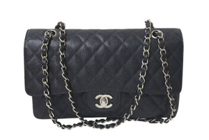 極美品 CHANEL シャネル マトラッセ25 チェーンショルダーバッグ ココマーク 5番台 キャビアスキン ブラック シルバー金具 中古 4c074154