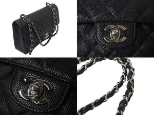 極美品 CHANEL シャネル マトラッセ25 チェーンショルダーバッグ ココマーク 5番台 キャビアスキン ブラック シルバー金具 中古 4c074154