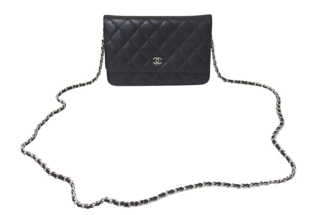 CHANEL シャネル マトラッセ チェーンショルダーウォレット シングルフラップ シングルチェーン 25番台 キャビアスキン 美品 中古 4c074155