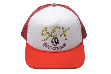 極美品 CHROME HEARTS クロムハーツ MATTY BOY マッティボーイ メッシュキャップ SEX RECORDS 帽子 サイズOS レッド 中古 4c074164
