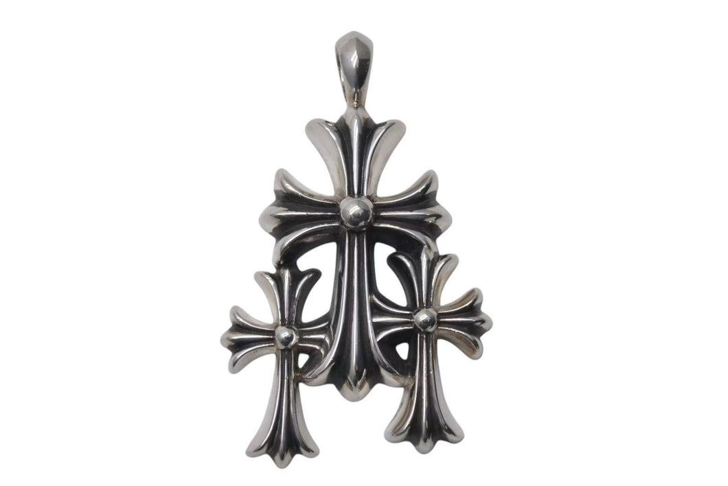 極美品 CHROME HEARTS クロムハーツ トリプルCHクロス ペンダント スモール 重量約52.6g シルバー925 中古 4c074172