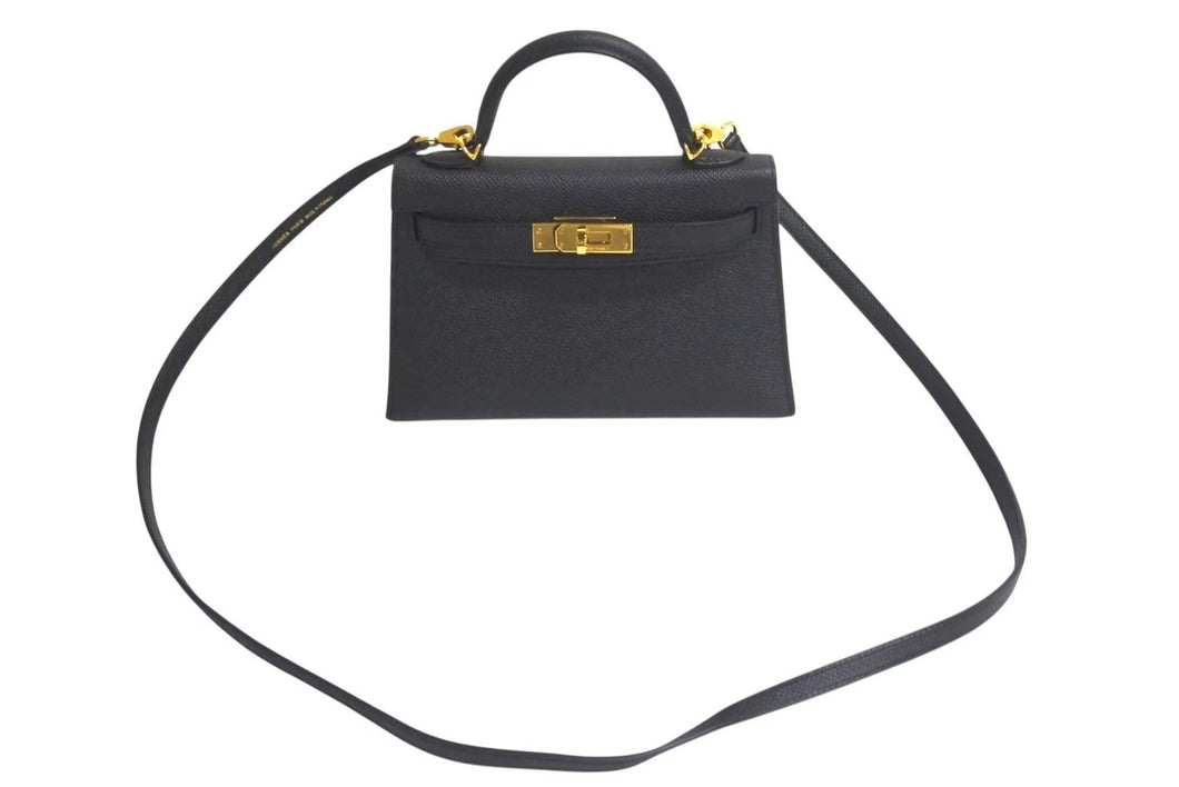 HERMES エルメス ミニケリー2 ヴォーエプソン ブラック ゴールド金具 外縫い 2WAY ショルダーバッグ X刻印 美品 中古 4c074197
