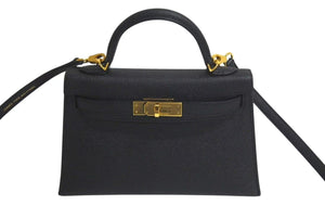 HERMES エルメス ミニケリー2 ヴォーエプソン ブラック ゴールド金具 外縫い 2WAY ショルダーバッグ X刻印 美品 中古 4c074197