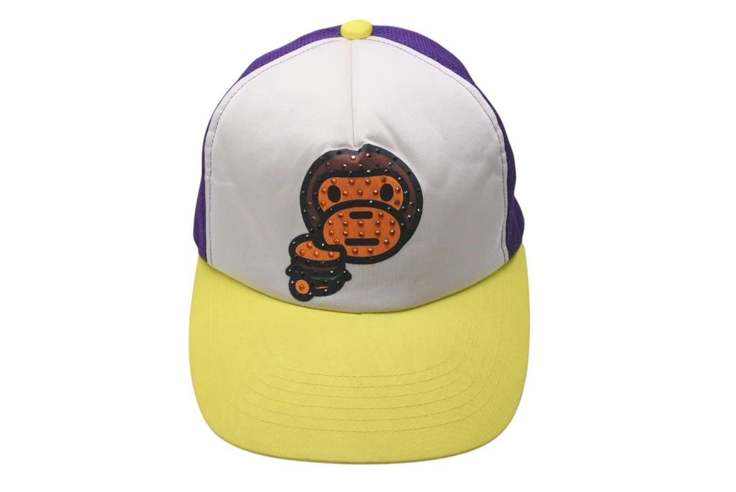 A BATHING APE アベイシングエイプ ベイビーマイロ ラインストーン JAPAN製 イエロー ホワイト パープル サイズF 美品 中古 4c074210 