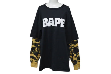 A BATHING APE アベイシングエイプ 迷彩切り替え長袖Tシャツ ロンT カモフラージュ XLサイズ 001LTH801009M 美品 中古 4c074225 