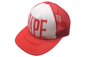 A BATHING APE アベイシングエイプ BAPEロゴ メッシュキャップ トラッカー ハット レッド ホワイト Mサイズ 中古 4c074231
