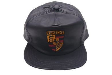 新品未使用 Porsche ポルシェ deadstock デッドストック キャップ 帽子 レザー ブラック イエロー レッド ゴールド金具 中古 4c074238