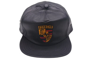 新品未使用 Porsche ポルシェ deadstock デッドストック キャップ 帽子 レザー ブラック イエロー レッド ゴールド金具 中古 4c074238