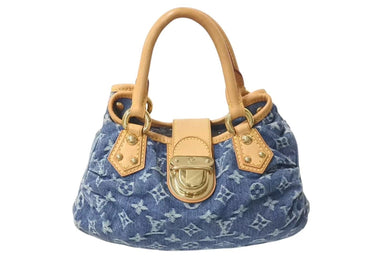 LOUIS VUITTON ルイヴィトン モノグラムデニム ミニプリーティ PM ハンドバッグ M95020 レザー ブルー 美品 中古 4c074246