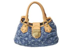 LOUIS VUITTON ルイヴィトン モノグラムデニム ミニプリーティ PM ハンドバッグ M95020 レザー ブルー 美品 中古 4c074246