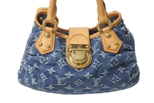 LOUIS VUITTON ルイヴィトン モノグラムデニム ミニプリーティ PM ハンドバッグ M95020 レザー ブルー 美品 中古 4c074246