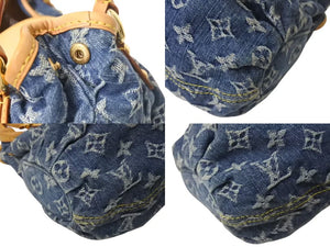 LOUIS VUITTON ルイヴィトン モノグラムデニム ミニプリーティ PM ハンドバッグ M95020 レザー ブルー 美品 中古 4c074246