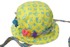 LOUIS VUITTON ルイヴィトン LVプレイ バケットハット M7060M イエロー ホワイト モノグラム リバーシブル コットン 美品 中古 4c074247