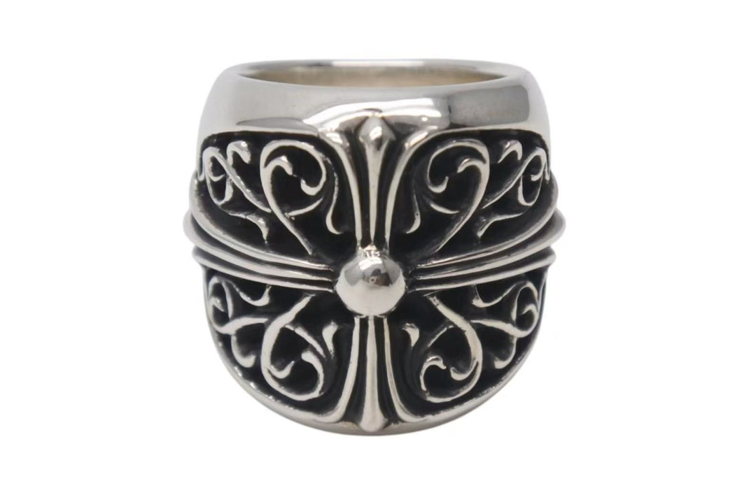 極美品 CHROME HEARTS クロムハーツ CLASSIC OVAL クラシック オーバルクロス リング 重量約36.4g サイズ14号 シルバー925 中古 4c074248