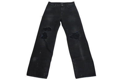 極美品 BALENCIAGA バレンシアガ DENIM SIZE BAGGY LARGE FIT デニムパンツ 2022 745151 サイズL ダメージ加工 中古 4c074255