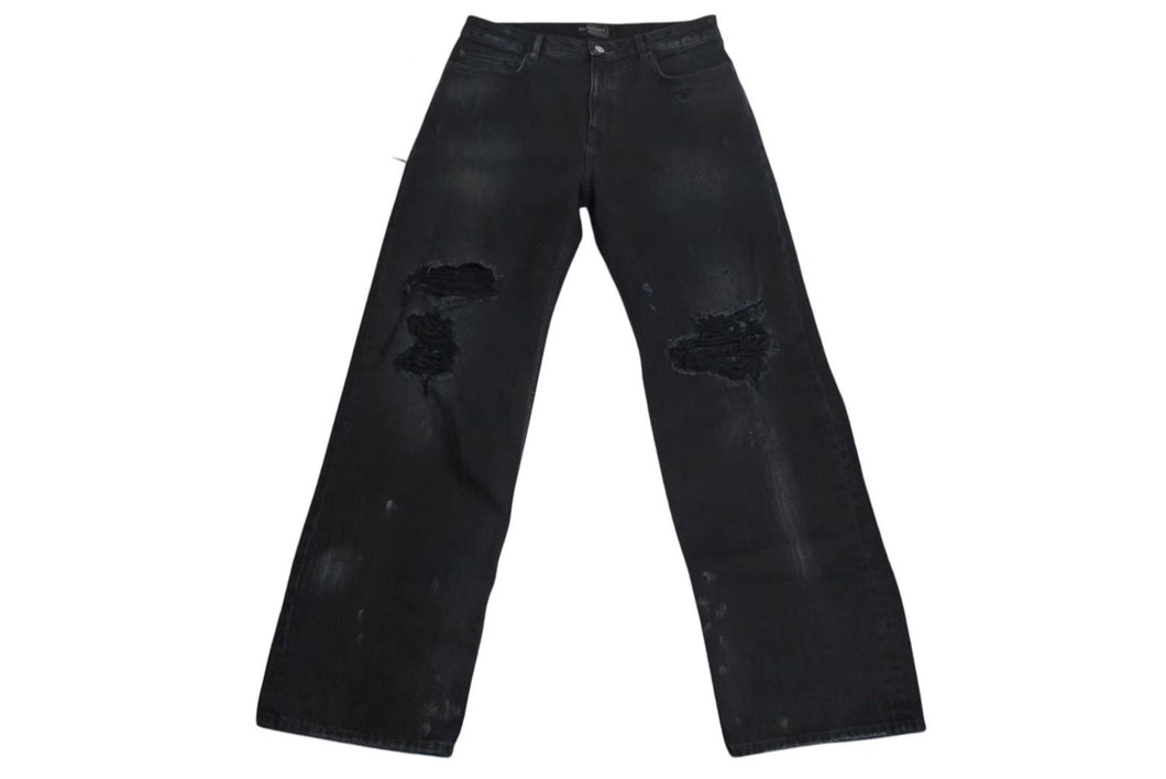 極美品 BALENCIAGA バレンシアガ DENIM SIZE BAGGY LARGE FIT デニムパンツ 2022 745151 サイズL ダメージ加工 中古 4c074255