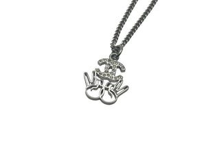 極美品 CHANEL シャネル ココマークダブルピース ネックレス ラインストーン 2WAY アクセサリー B16K刻印 メタル シルバー 中古 4c074260