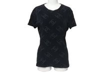 Load image into Gallery viewer, 極美品 CHANEL シャネル ココマーク ベロア トップス Tシャツ P06933V04730 サイズ40 ヴィンテージ ブラック 総柄 中古 4c074265