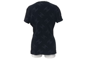 極美品 CHANEL シャネル ココマーク ベロア トップス Tシャツ P06933V04730 サイズ40 ヴィンテージ ブラック 総柄 中古 4c074265