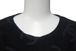 極美品 CHANEL シャネル ココマーク ベロア トップス Tシャツ P06933V04730 サイズ40 ヴィンテージ ブラック 総柄 中古 4c074265