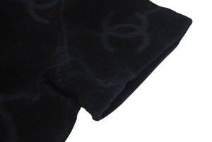 極美品 CHANEL シャネル ココマーク ベロア トップス Tシャツ P06933V04730 サイズ40 ヴィンテージ ブラック 総柄 中古 4c074265