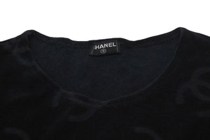 極美品 CHANEL シャネル ココマーク ベロア トップス Tシャツ P06933V04730 サイズ40 ヴィンテージ ブラック 総柄 中古 4c074265