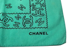 CHANEL シャネル スカーフ バンダナ柄 ココマーク ペイズリー ハンカチ グリーン コットン 良品 中古 4c074276