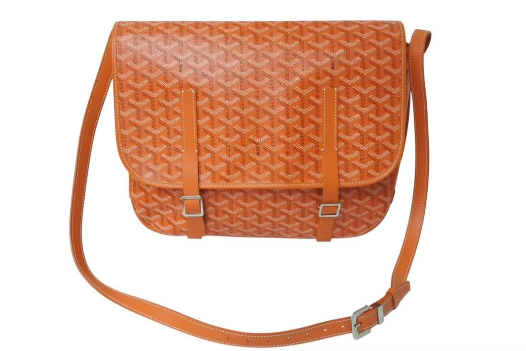GOYARD ゴヤール ベルヴェデーレ メッセンジャーバッグ ショルダーバッグ フランス製 PVC レザー オレンジ シルバー 美品 中古 4c074280