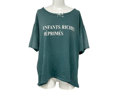 新品未使用 Enfants Riches Deprimes ERD Tシャツ ダメージ加工 グリーン コットン サイズM 中古 4c074291