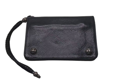 CHROME HEARTS クロムハーツ 2ZIP ウォレット クロスボタン レザーウォレット 二つ折り財布 レザー シルバー925 ブラック 美品 中古 4c074299
