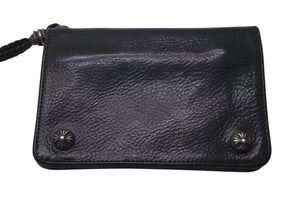 CHROME HEARTS クロムハーツ 2ZIP ウォレット クロスボタン レザーウォレット 二つ折り財布 レザー シルバー925 ブラック 美品 中古 4c074299