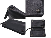 Load image into Gallery viewer, CHROME HEARTS クロムハーツ 2ZIP ウォレット クロスボタン レザーウォレット 二つ折り財布 レザー シルバー925 ブラック 美品 中古 4c074299