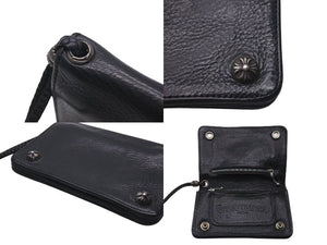 CHROME HEARTS クロムハーツ 2ZIP ウォレット クロスボタン レザーウォレット 二つ折り財布 レザー シルバー925 ブラック 美品 中古 4c074299