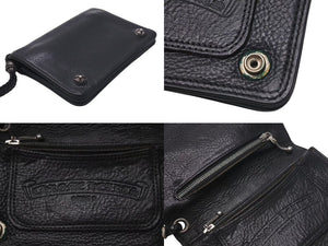 CHROME HEARTS クロムハーツ 2ZIP ウォレット クロスボタン レザーウォレット 二つ折り財布 レザー シルバー925 ブラック 美品 中古 4c074299