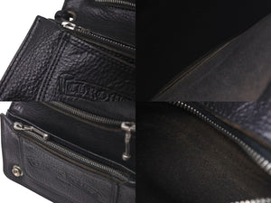 CHROME HEARTS クロムハーツ 2ZIP ウォレット クロスボタン レザーウォレット 二つ折り財布 レザー シルバー925 ブラック 美品 中古 4c074299