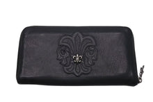 Load image into Gallery viewer, CHROME HEARTS クロムハーツ 長財布 BSフレア ウォレットダガー ラウンドジップ レザー ブラック シルバー925 美品 中古 4c074300
